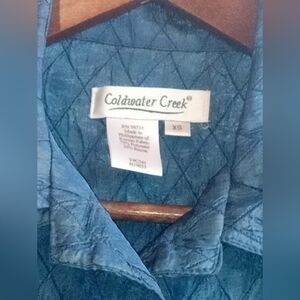 Coldwater Creek XS Iridescent Teal Quilted Jacket Sparkly Buttons Coastal Casual